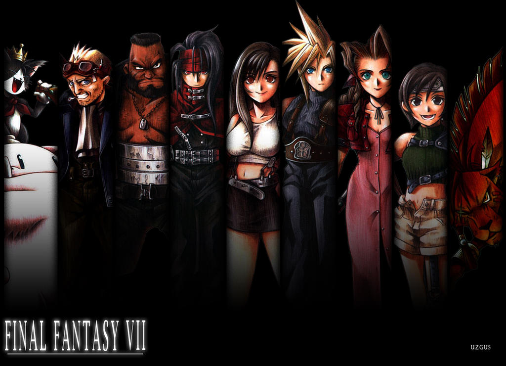 Imagem que contem os personagens do jogo eletrônico "Final Fantasy VII" (Final Fantasy Sete)